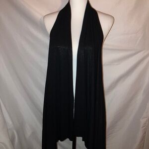 COVERI COLLECTION Black Lightweight Asymmetrical Backless Halter Maxi Vest